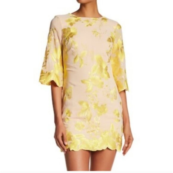 Dress the Population Paige Mini Shift Size M Sand Floral embroidery boho cottage - Picture 1 of 11